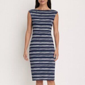 Tory Burch Navy White Striped Silk Dress Size Small Sleeveless Classic Shift